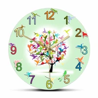 colorful spring tree modern design wall clock hummingbirds minimalist nature artwork decoractive silent sweep quartz clock watch
