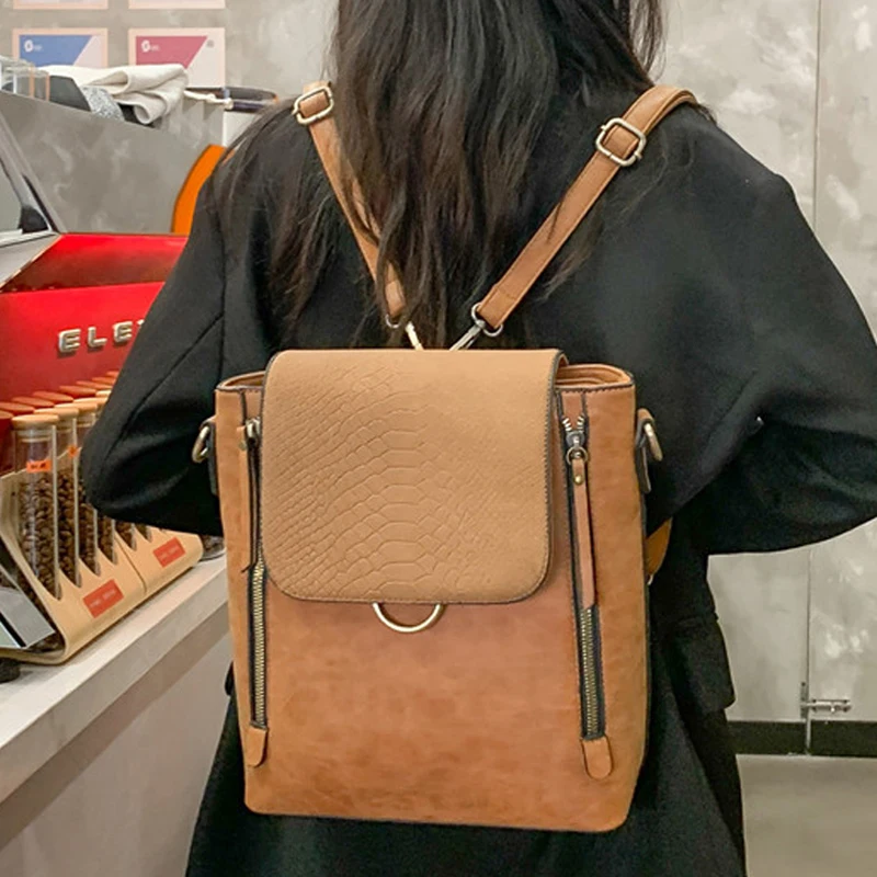 

Luxury Crocodile Pattern Backpacks for Ladies Leather Women Small Backpack Shoulder Bag Designer School Bags for Teenage Girls