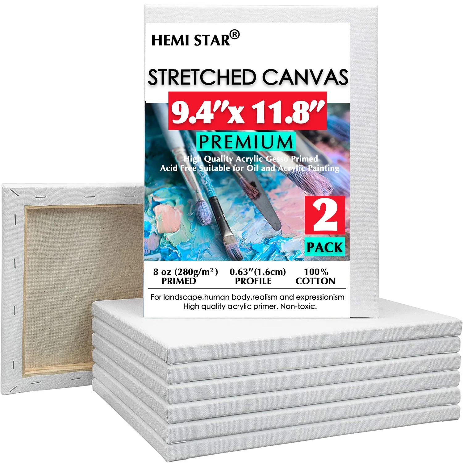

2 Pack Stretched Canvas for Painting 9.4x11.8 inch,24x30cm Primed White 100% Cotton Artist Blank Canvas Board 8 oz Gesso-Primed