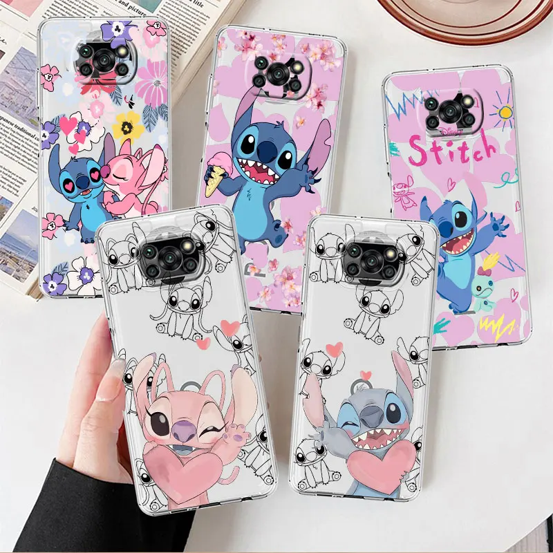 

Clear Case For Xiaomi Mi Poco X3 NFC M3 Pro F3 F1 11 Lite 12 Redmi Note 10 9S 8 7 9 Soft Phone Cover Cute Cartoon Lilo Stitch