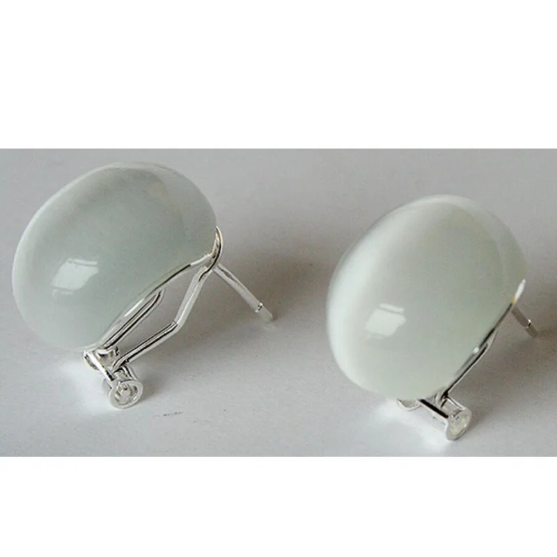 

noble 925 Silver 18mm white opal Stud Earrings