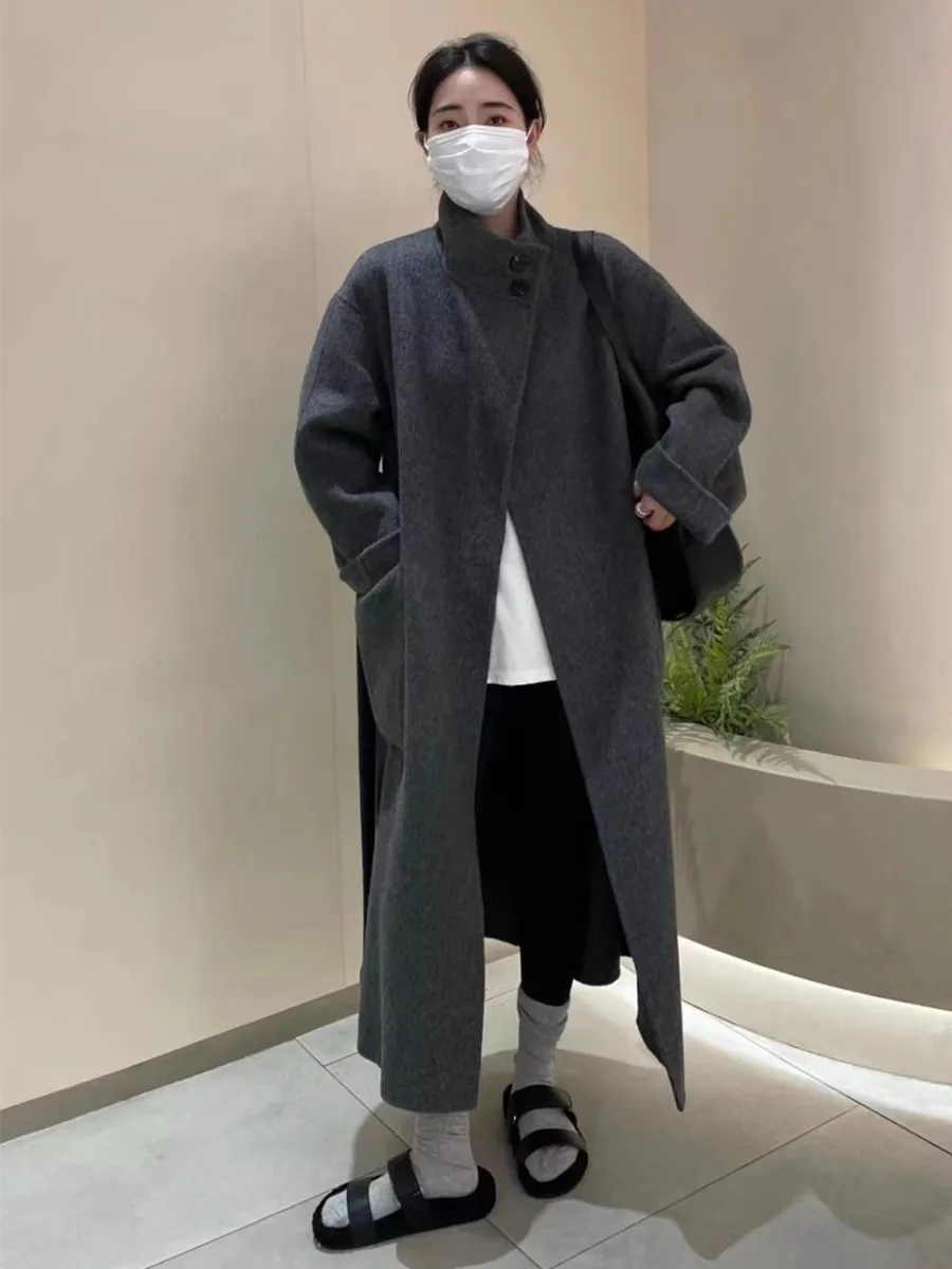 Двустороннее кашемировое пальто женское осень и зима 2024 новое длинное серое