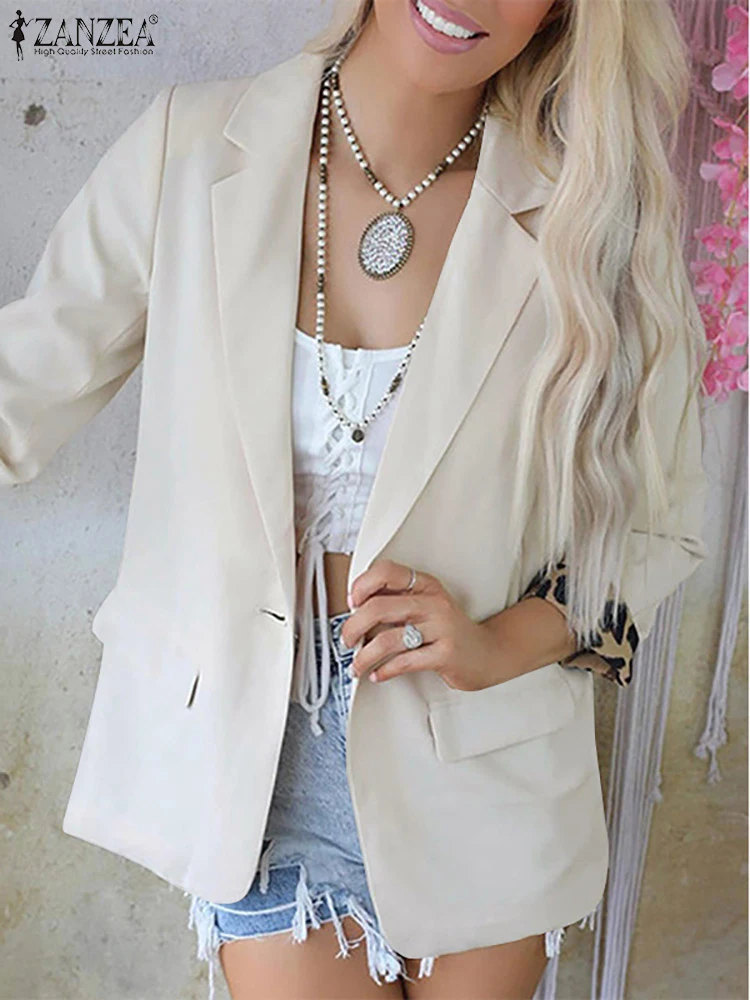 ZANZEA Elegant Office Wear Blazer 3/4 Sleeve Autumn Fashion Leopard Print Cuffs Suit Coats Suit Collar Casual Loose Women Blazer