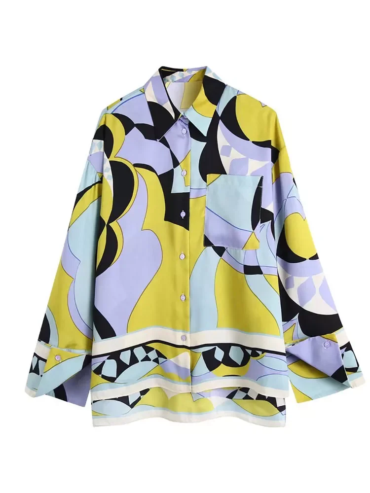 

Women 2022 New Fashion Floral Print Loose Asymmetric Blouses Vintage Long Sleeve Button-up Female Shirts Blusas Chic Tops