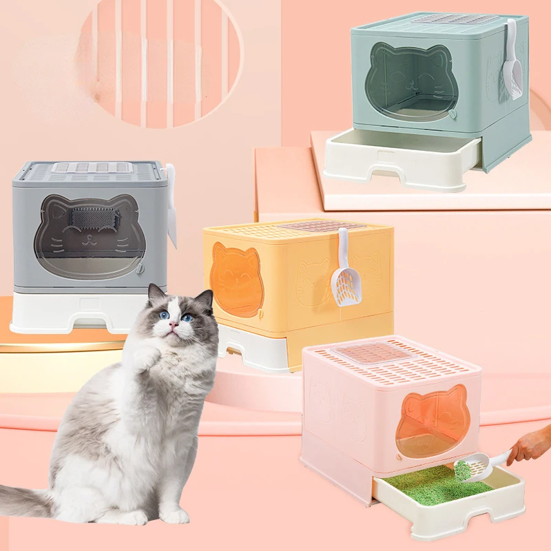 

Activated Charcoal Deodorant Cat Toilet Blue Large Closed Sandbox Ca Easy To Clean Foldable Toilet Tray For Cat Pet Supplies