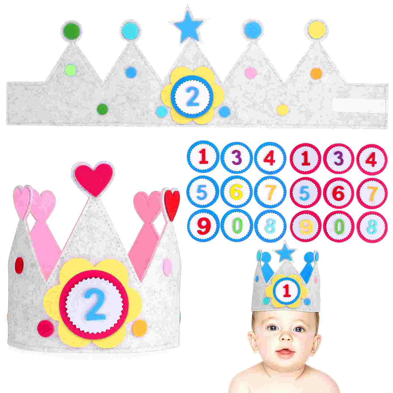 

Birthdayfor Hats Kids Boy Hat Happy Girlsparty First Felt Decorations Toddler Tiara 3Rd Headband Dogkinggirl Accessories Gender