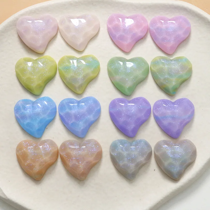 

5pcs dreamy starry sky glitter powder water ripple pointed heart diy earrings resin Flat Back Cabochon For DIY Jewelry Making