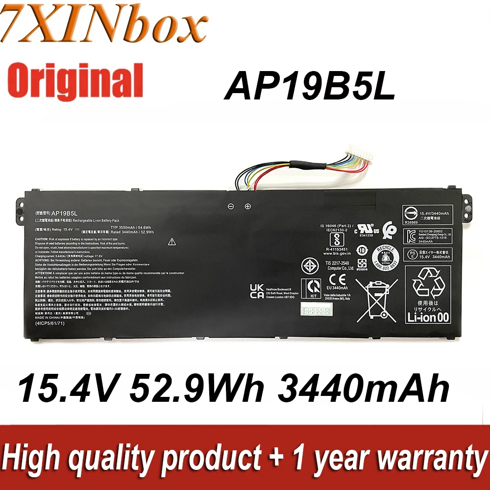 7XINbox AP19B5L 15,4 V 52.9Wh 3440mAh Оригинальный аккумулятор для ноутбука Acer Aspire 5 A515-43 DDR4 R057 R19L R22T SF314-42 Series