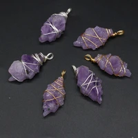 natural stone amethyst irregular marquise winding wire pendant for jewelry makingdiy necklace earring accessories gem charm gift