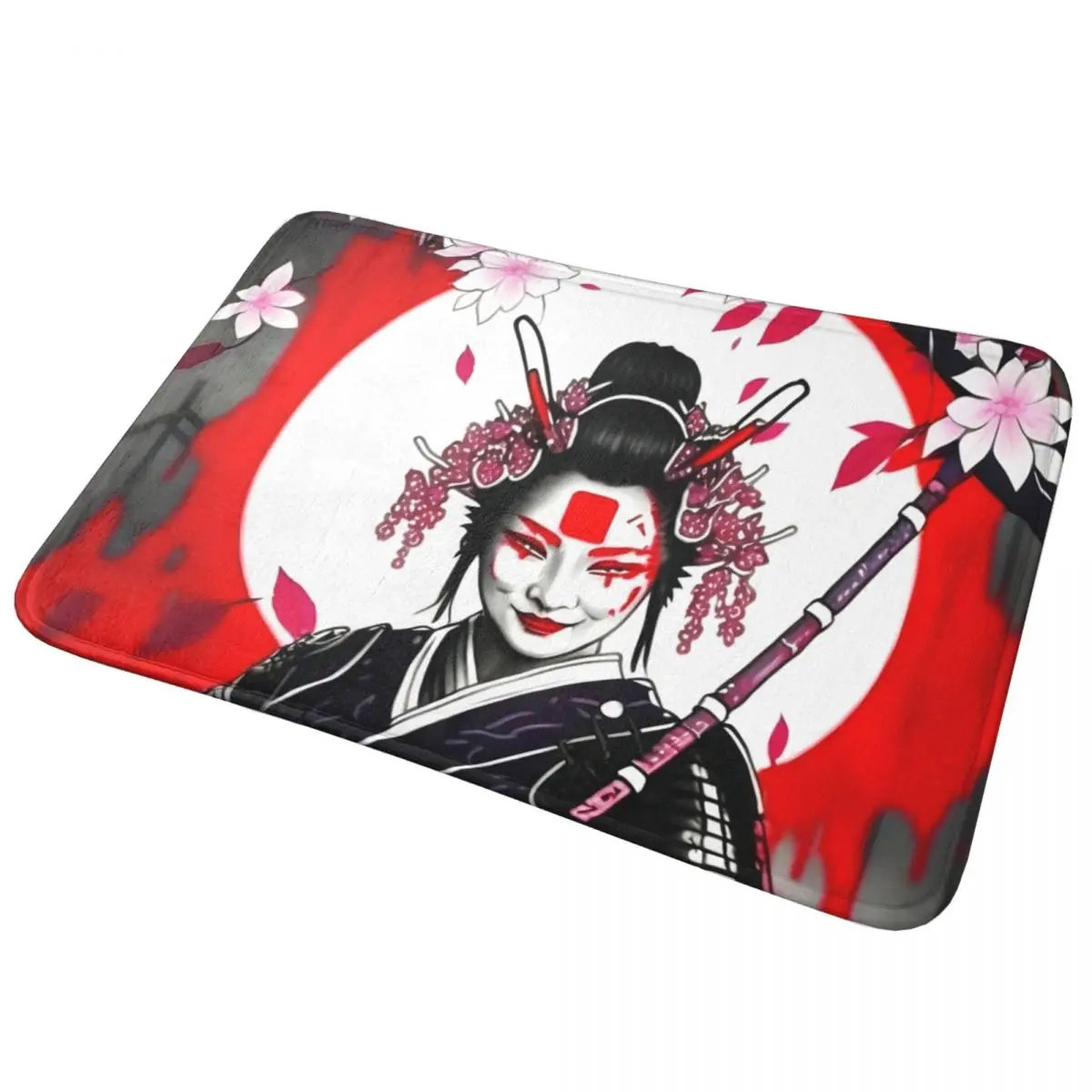 

Cherry Blossom Warrior Doormat Non-slip Super Absorbent Bath Mats Home Entrance Rugs Kitchen Living Room Carpet Hallway Footpad