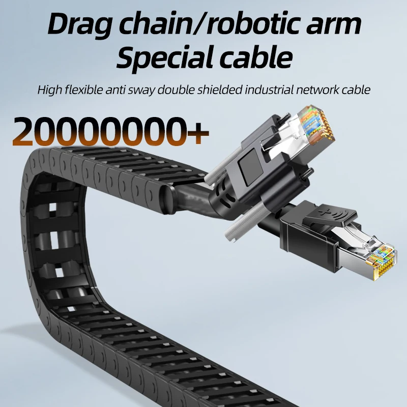 Фото Кабель для промышленных камер BYXGD Drag Chain, RJ45, с винтовым замком, 144-жильный, в оплетке, из чистой меди, позолоченный, Cat6a, высокоскоростной №2