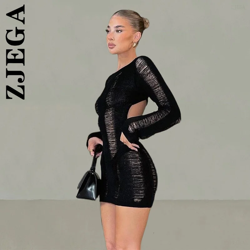 

Платье Zjega женское с открытой спиной, черный пляжный облегающий мини-сарафан с длинным рукавом, уличная одежда, дешевая женская одежда