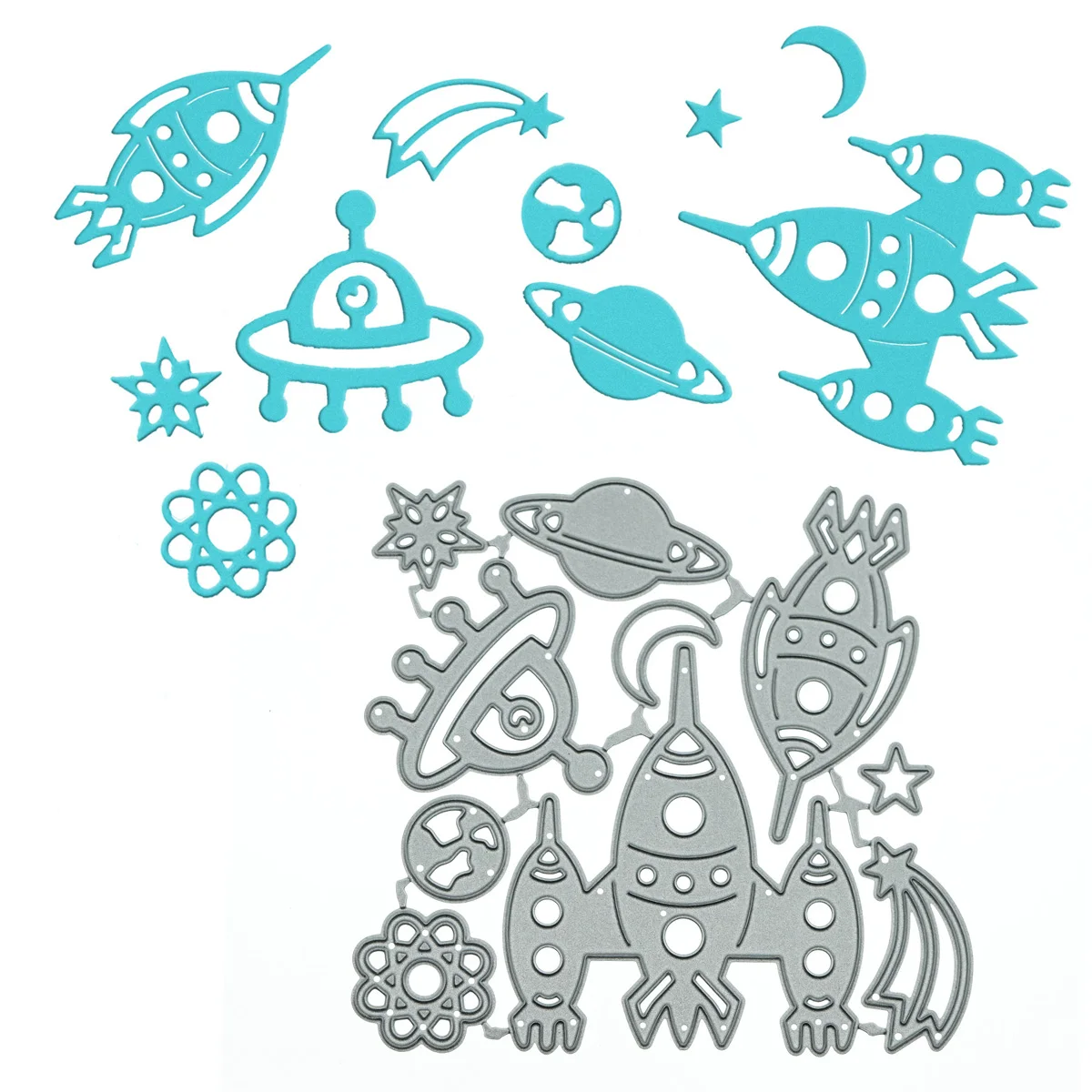 

Outter Space Ship Rocket Planet Shooting Star UFO Cutting Die Scrapbooking Paper Punch Stencil Mold Clip Art Card Album Decorate