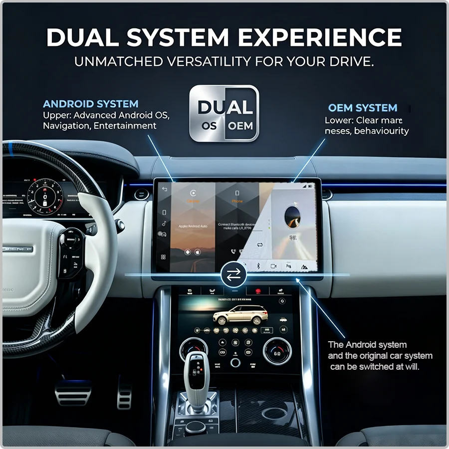 Фото 13,3-дюймовый экран с поддержкой Radio Carplay и 4G, изогнутый экран для Range Rover Vogue Sport Velar L405 L494 L560 2018-2022 годов выпуска, Qualcomm Android 14 №4
