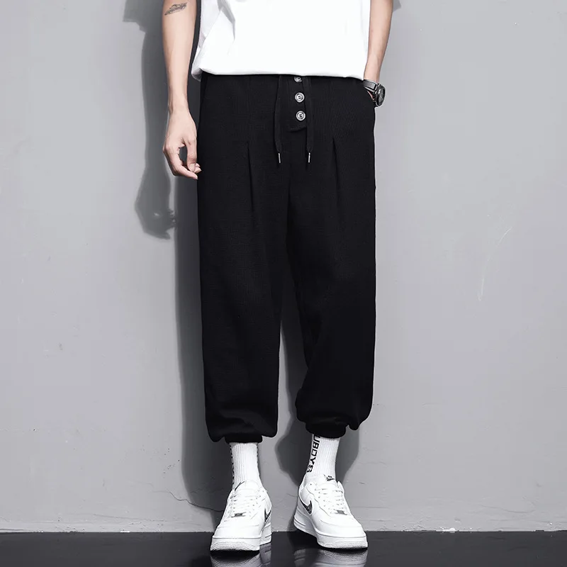 

Er Men's Casual Middle Waist Gray Spot Solid Color Slash Embroidered Pants Trend Cotton Youth Casual Pants Men Black Pants Men