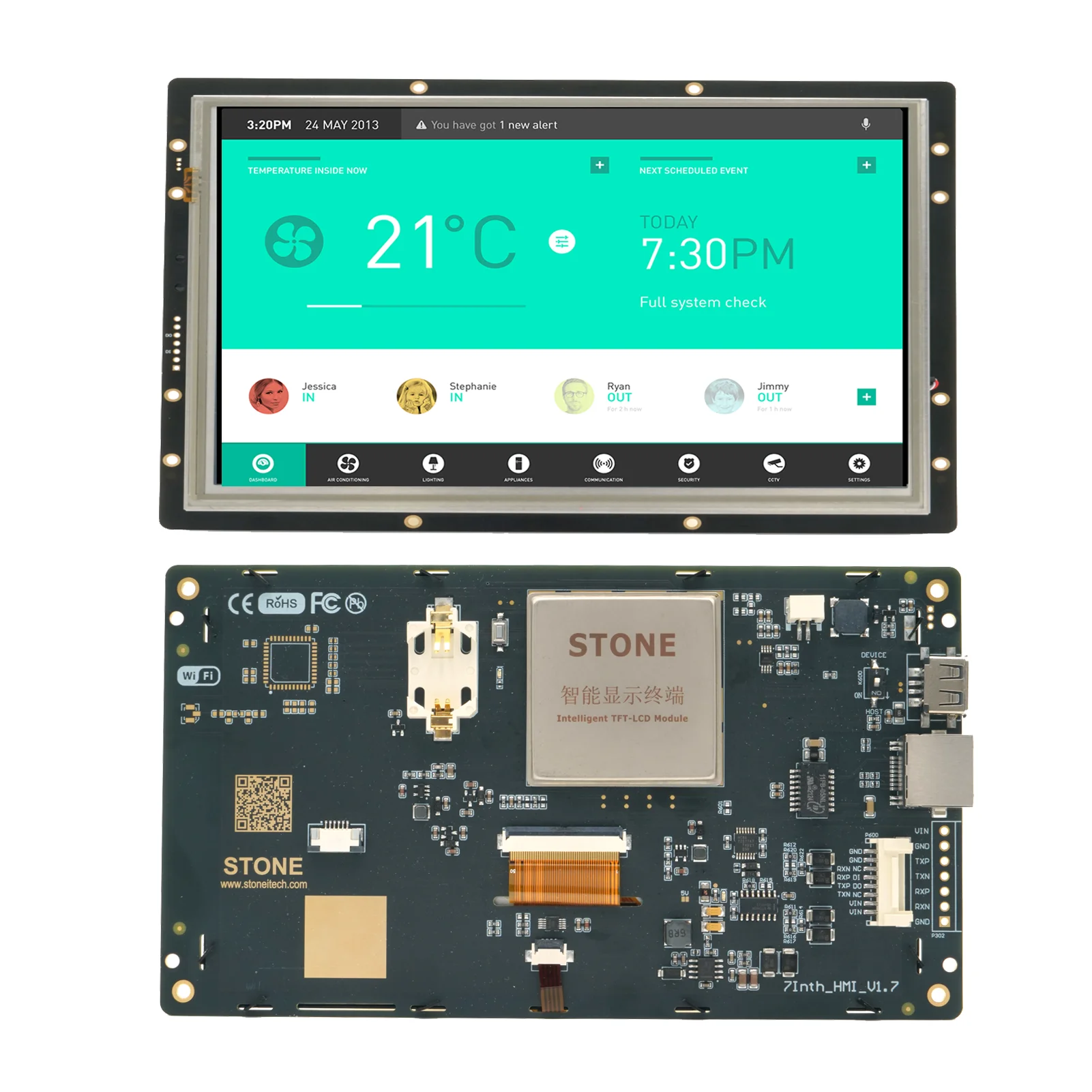 7 inch high brightness TFT LCD module with touch screen and rs232 interface