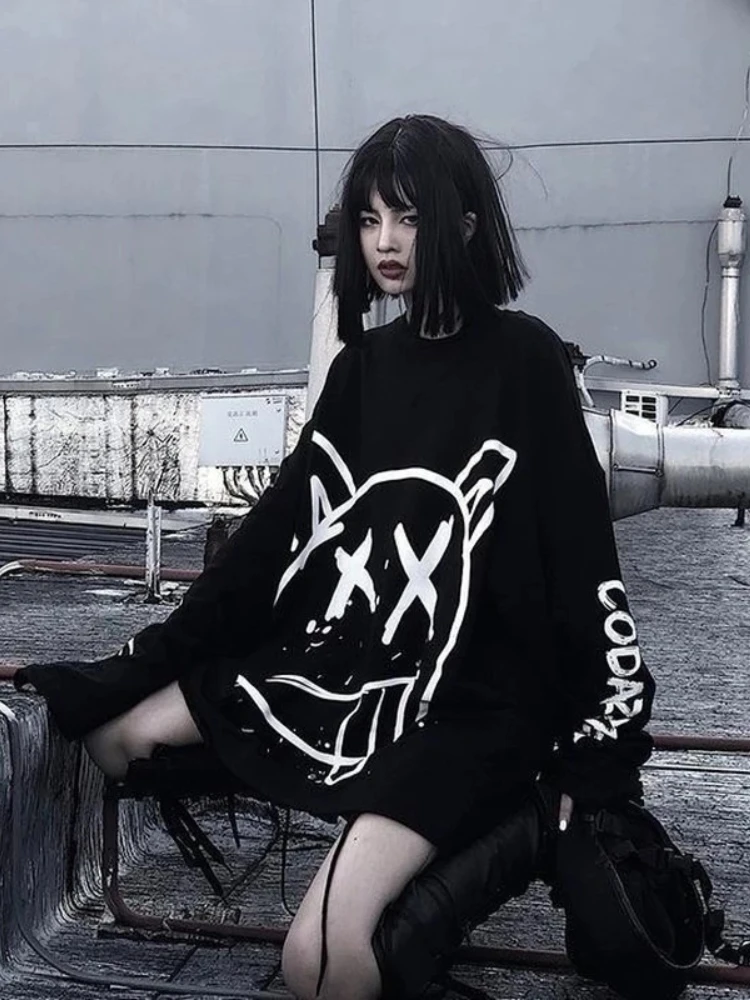 

Deeptown Gothic Streetwear Anime Print Hoodies Women Harajuku Hip Hop Oversized Sweatshirt Female Emo Goth Crewneck Pullover Top