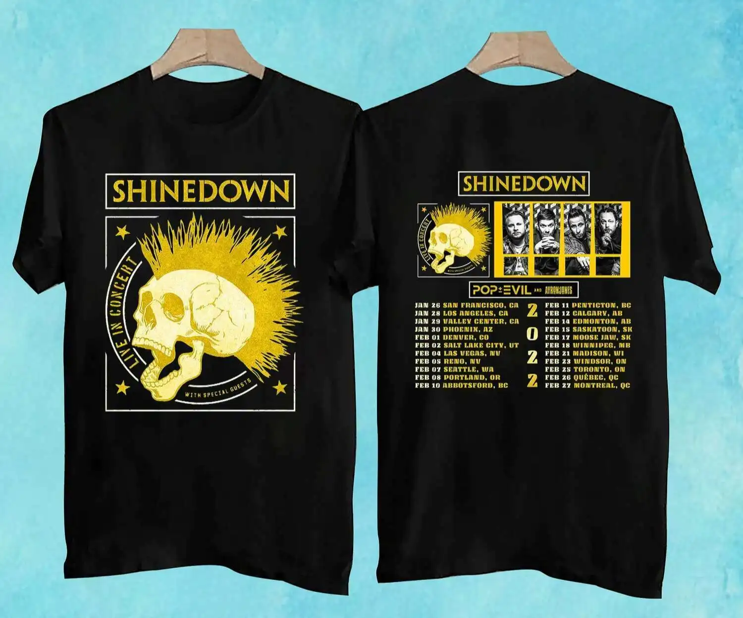 

Shinedown Tour 2022 With Ayron Jones And Pop Evil T- Shirt Men's S-3XL Cotton