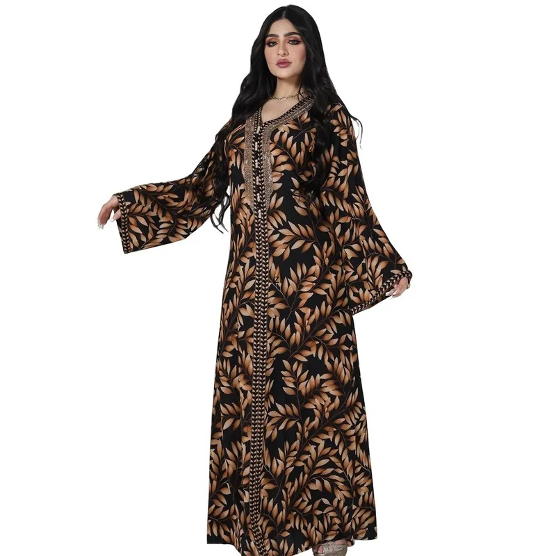 

Beading Printed Jalabiya Caftan Muslim Dress Women Dubai Abaya Saudi Modest Islam Arabian Party Evening Dresses Moroccan Kaftan