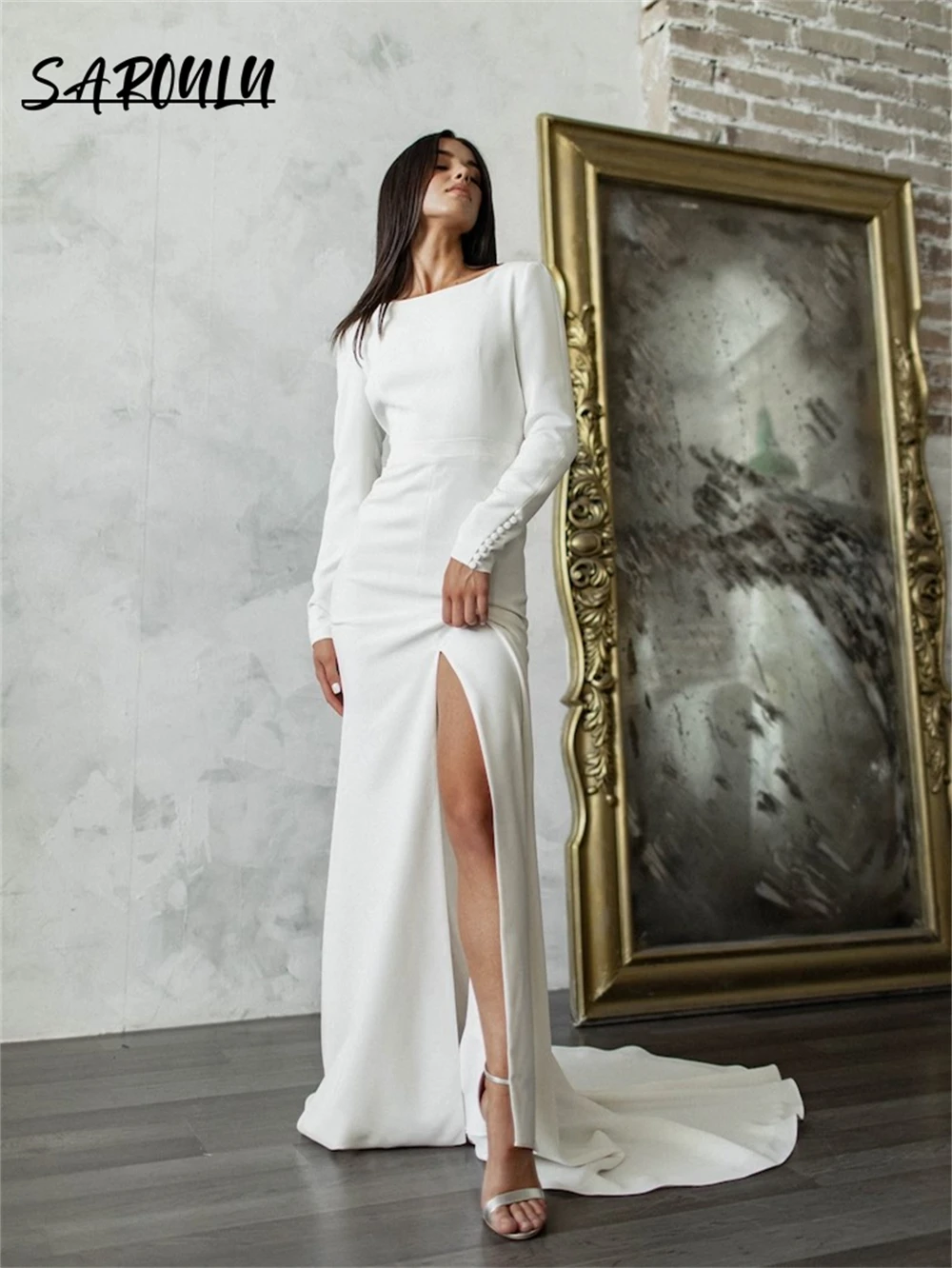 Чистое и простое свадебное платье с вырезом лодочкой атласные минималистичные