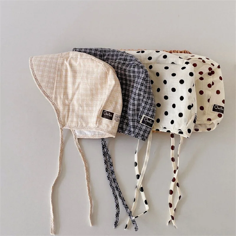 

Spring Summer Newborn Baby Boy Girl Hat Cap Plaid Polka Dots Cotton Breathable Children Infant Bebe Sun Hats for Kids