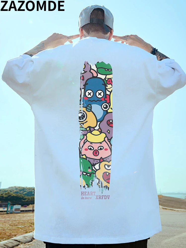 

ZAZOMDE Cartoon T-Shirt Men Cool Summer Oversized Tshirts Vintage Fashion American 2023 T-Shirts High Street Streetwear T Shirt