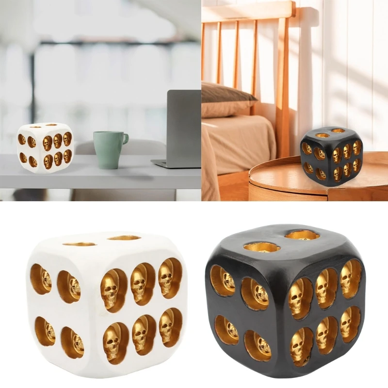 

Resin Skull Halloween Skeleton Home Decorative Skull Face Ornaments 6 Sided Game for Club Pub Party 24BD