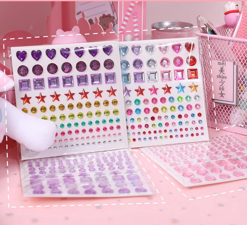 

Ins girl's heart shining star crystal diamond stickers cute creative DIY mobile phone album decorative color stickers stickers