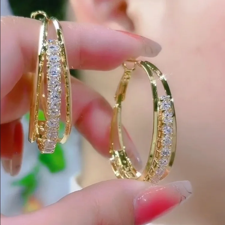 

серьги 2023 тренд серьги женские бижутерия бижутерия люкс качества серьги сердечки Серьги-кольца Многослойные женские с серебряными иглами и цирконом