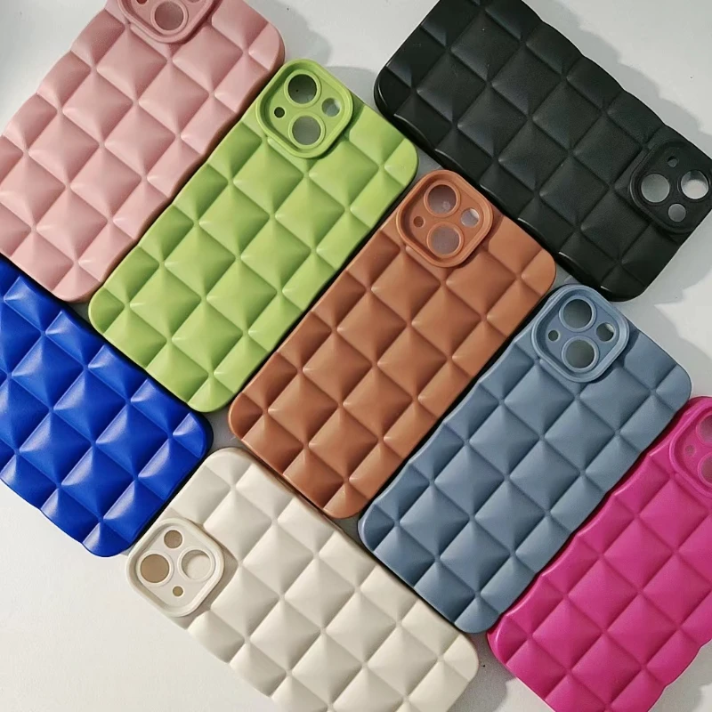 

Simple solid color three-dimensional lattice suitable for iPhone14 pro max case Apple 13/12 mobile phone case silicone cushion