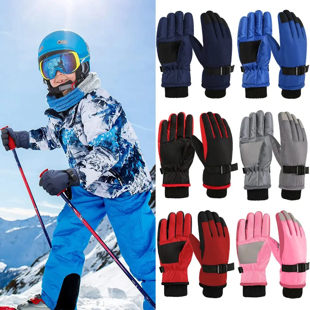 

1pair Ski Thicken Warm Non-slip Winter Must Children Ski Gloves Snow Snowboard Long-sleeved Mitten Windproof Waterproof