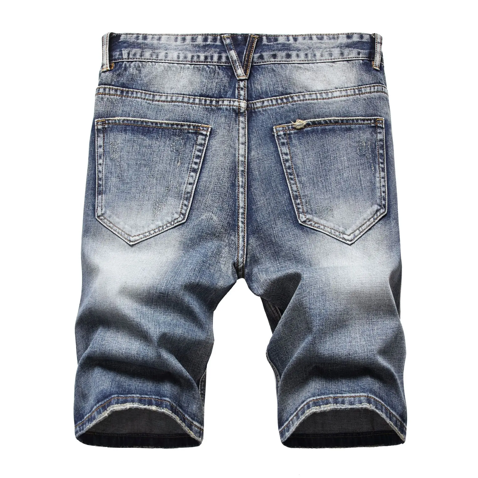 Men's Loose Jeans Holes Denim Pants Nostalgic Retro High Street Jeans Knee Length Shorts Jeans Streetwear Men
