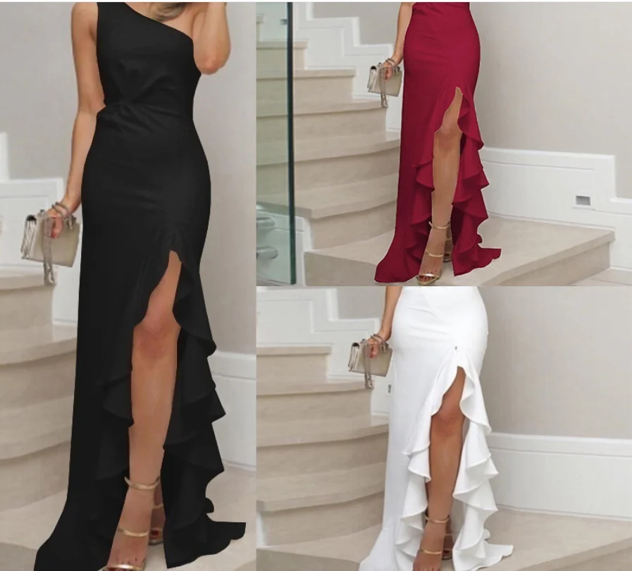 

Split ruffled big swing evening dress dress