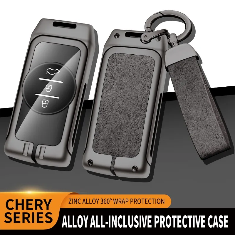 

Brand New Zinc Alloy+Leather+TPU Car Key Bag Key Chain For Chery Tiggo 7 Accessories