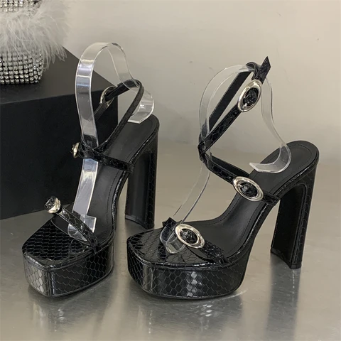 Aneikeh/летние пикантные женские сандалии на платформе с узким ремешком и пряжкой, модные вечерние туфли на высоком каблуке с квадратным носком, Sandalias Mujer