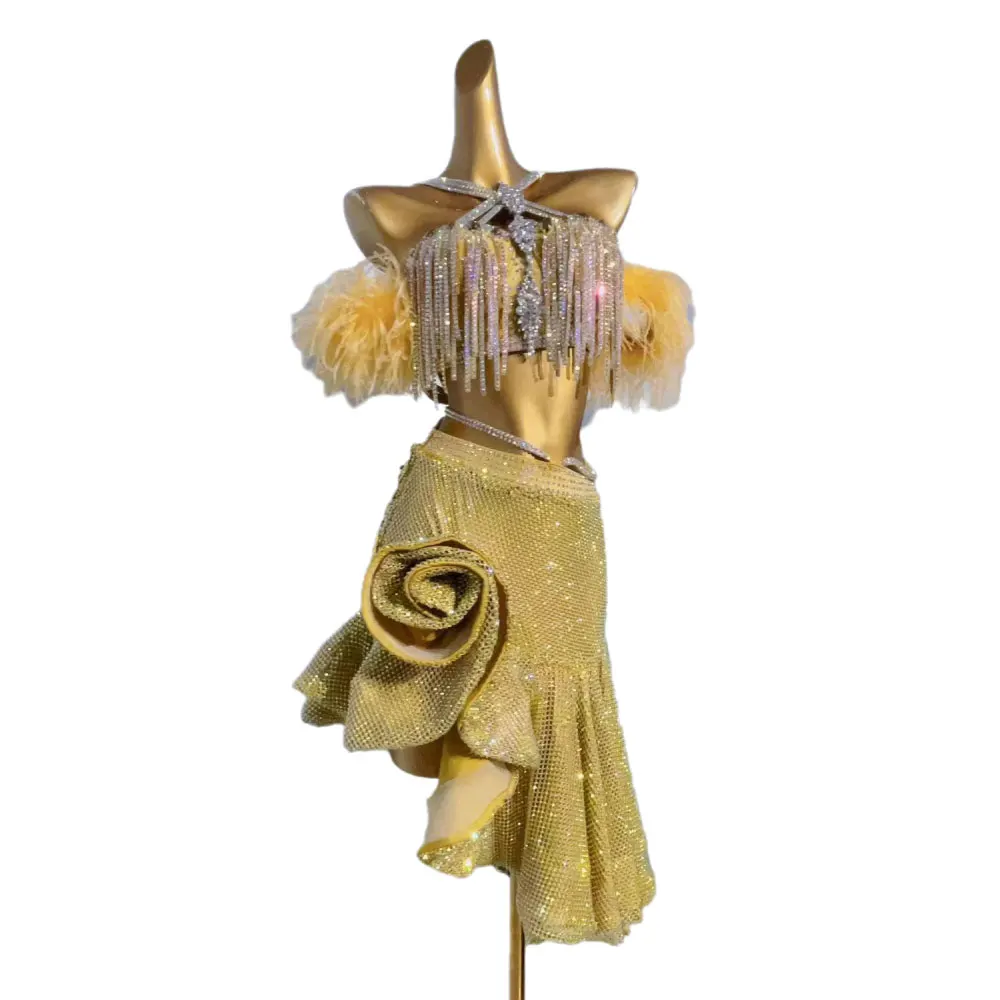 Женская юбка для латиноамериканских танцев настраиваемая из сетчатой ткани с