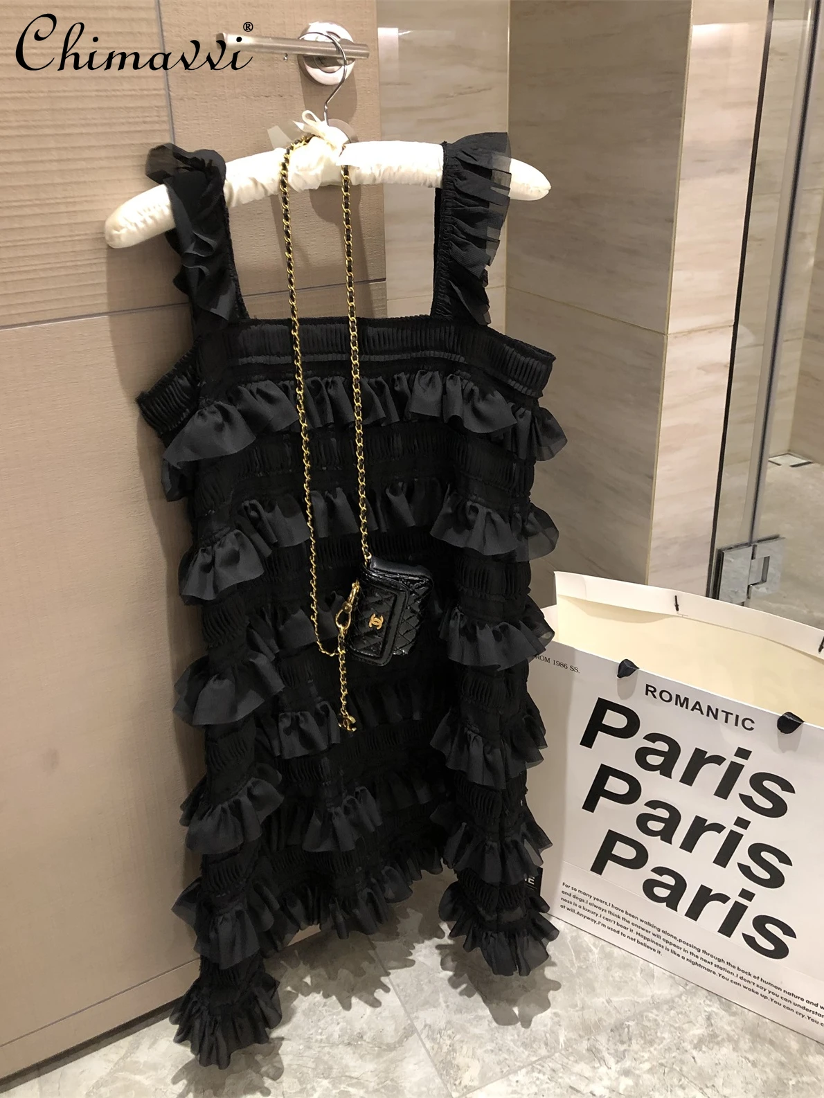 

Women's Solid Color Simple Ruffled Stitching Cake Dress 2022 Summer Fashion New Layered Wooden Ear Chiffon Dress for Ladies
