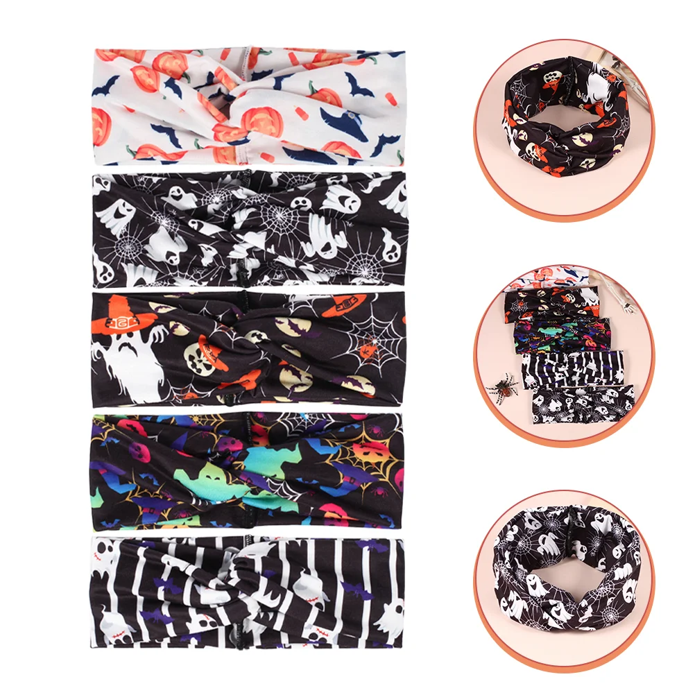

5 Pcs Halloween Headband Fashion Headbands Wraps Wide Women Sports Polyester Spandex Miss Party