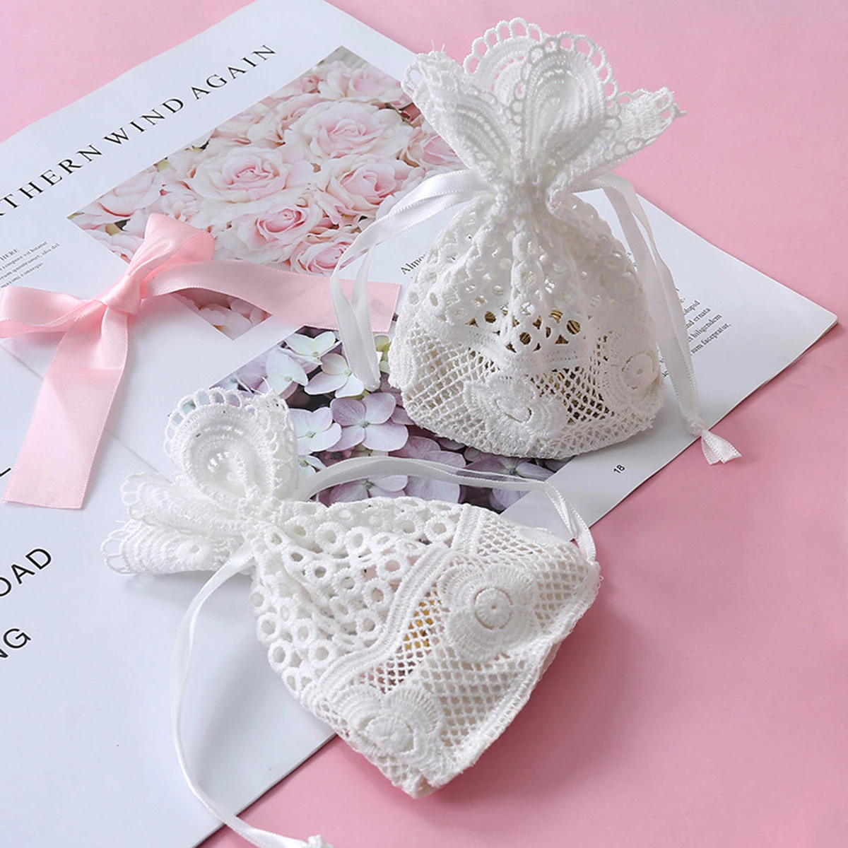 

Jewelry Bag Little Fresh Knitted Small Packing Bags Gift Storage Wedding Drawstring Pouches Wholesales