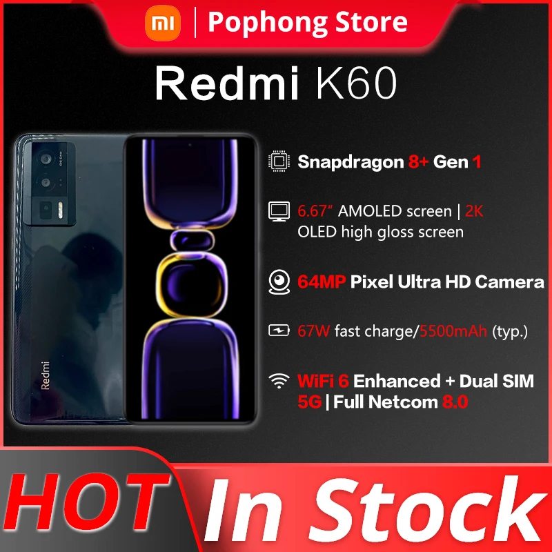

Xiaomi Redmi K60 телефон, экран 6,67 дюймов, Восьмиядерный