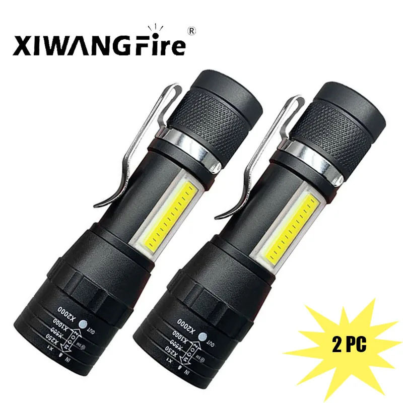 

LED Portable Pocket Flashlight With Rechargeable Zoom 3 Mode Mini Flashlight Aluminum Alloy+Plastic Waterproof With Hook Clip