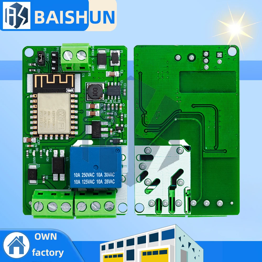 ESP8266 ESP-12F Модуль реле Wi-Fi — 1 канал 10 А постоянного тока 7–30 В с защитой от