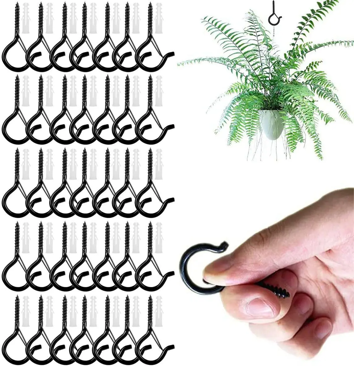 

20Pcs Multifunctional Metal Q-Hanger Hooks Durable Black Simple Plant Hanger Christmas Lights Safety Buckle Design Clip