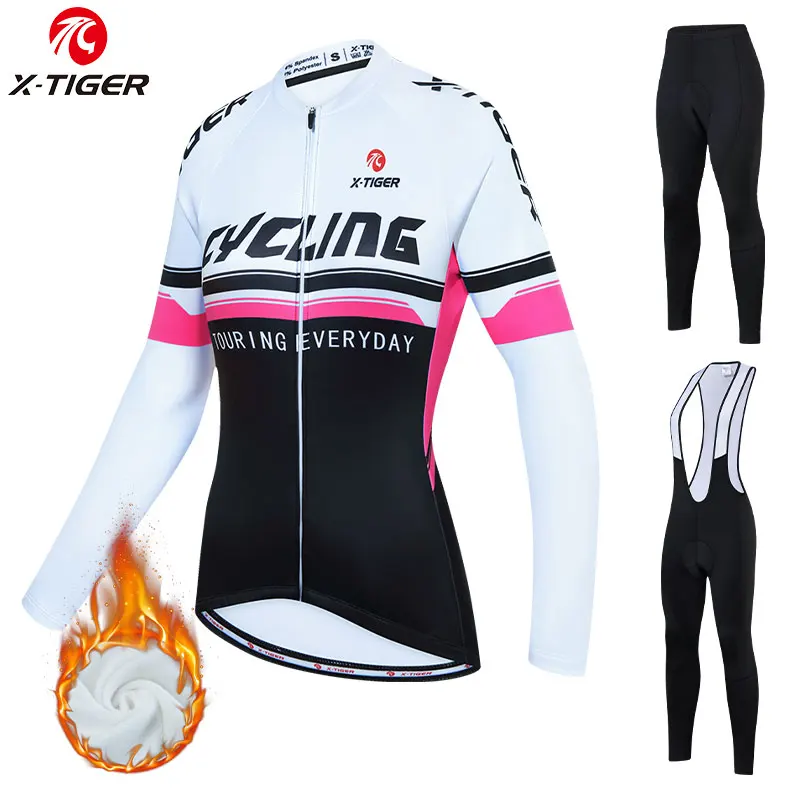 

X-TIGER Bike Clothing Women's Winter Keep Warm Long Sleeve Bicycle Jerseys Set 5D Gel Pad Cycling Bibs Pants Jersey