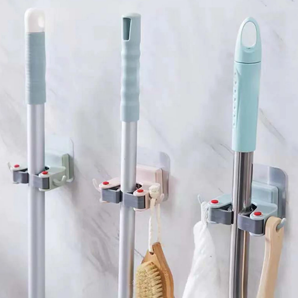 

Bathroom Mop Broom Rack Wall-mounted Self-adhesive Drill-free Storage Hooks Holder Household Washing Room Organizer