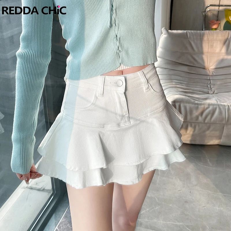 

Юбка женская джинсовая плиссированная с оборками, Милая Короткая мини-юбка из денима, в Корейском стиле, лето, Y2k