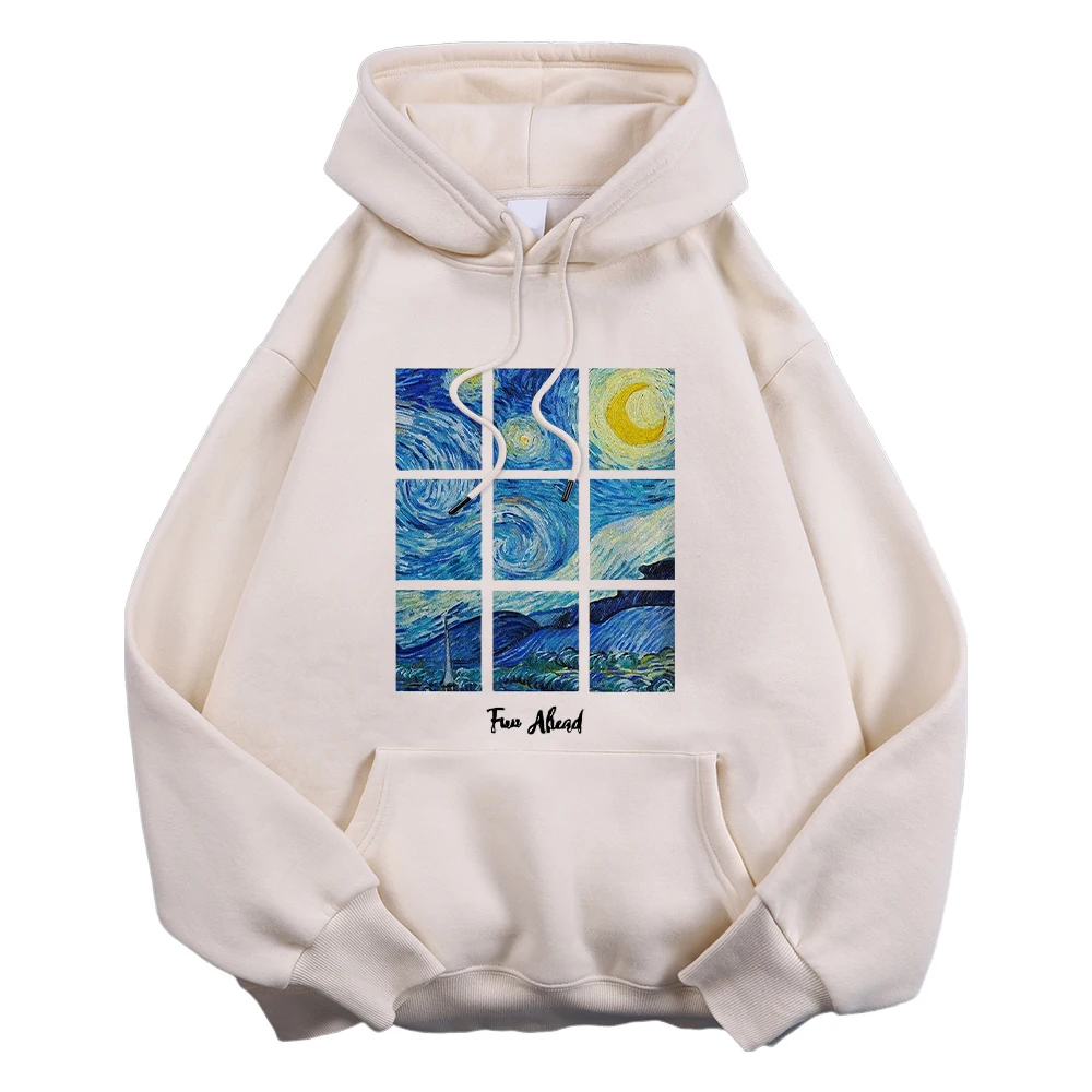 Женские осенне-зимние пуловеры с капюшоном и мультяшным принтом звезд небом