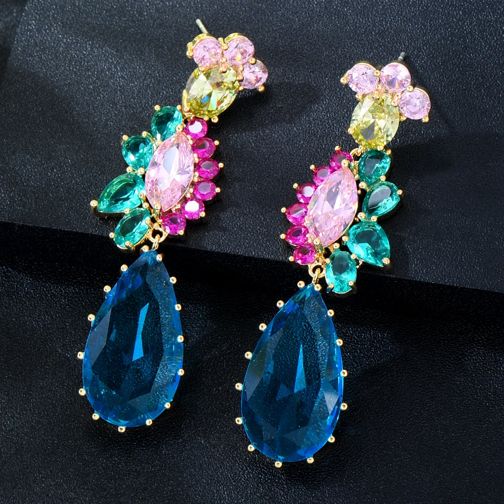 

Blachette Gorgeous Cubic Zirconia Dangle Earrings For Women Elegant Fashion Wedding Party Dubai Bridal Costume Boutique Jewelry