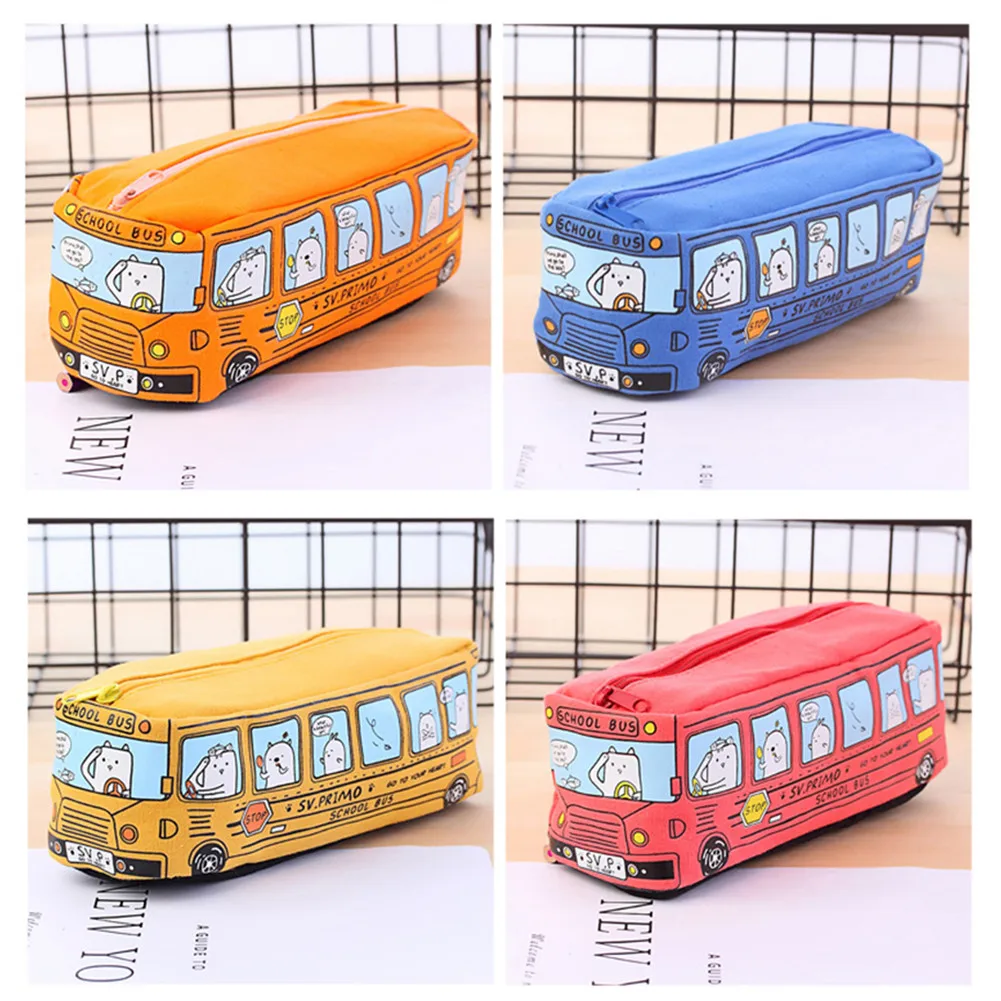 

Korean Style Innovative Small Animal Pattern Bus Shaped Student Stationery Bag Cartoon Canvas Pen Pencil Case