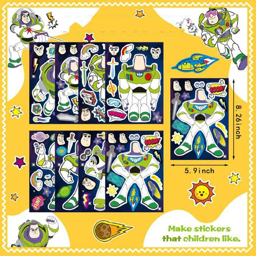 8/16 листов Disney Toy Story Make a Face Puzzle Stickers Базз Лайтер Дети Соберите игрушки-головоломки